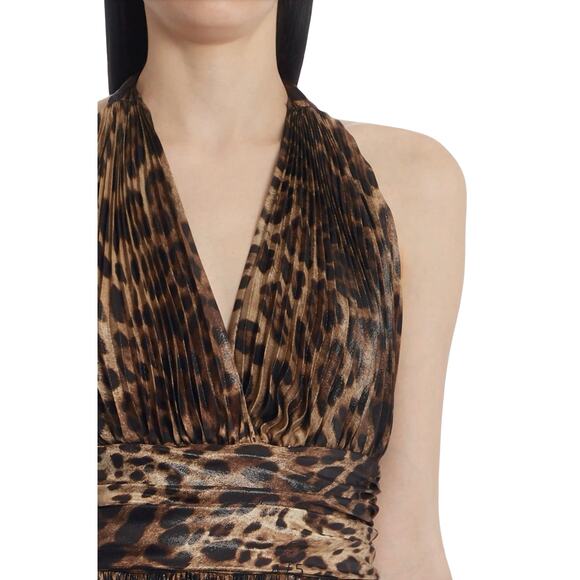 NWT Dolce & Gabbana Leopard Print Halter Neck Pleated Midi Dress  42 M - Picture 4 of 7